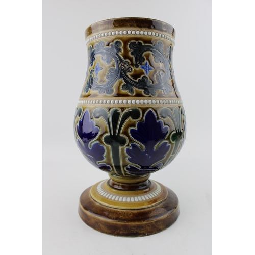 144 - A large 19th century stoneware chalice / vase, unmarked but likely to be Doulton, pedestal base, flo... 