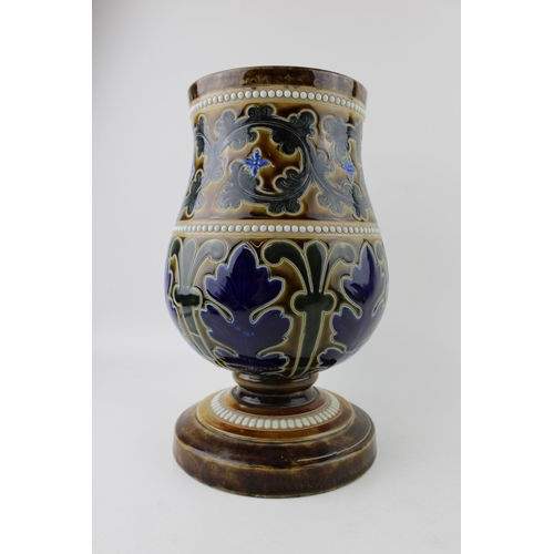 144 - A large 19th century stoneware chalice / vase, unmarked but likely to be Doulton, pedestal base, flo... 