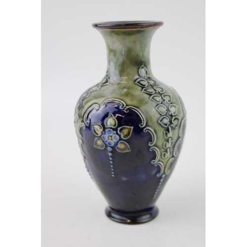 151 - Royal Doulton stoneware Art Nouveau vase, stylized floral decoration, 14.5cm tall.