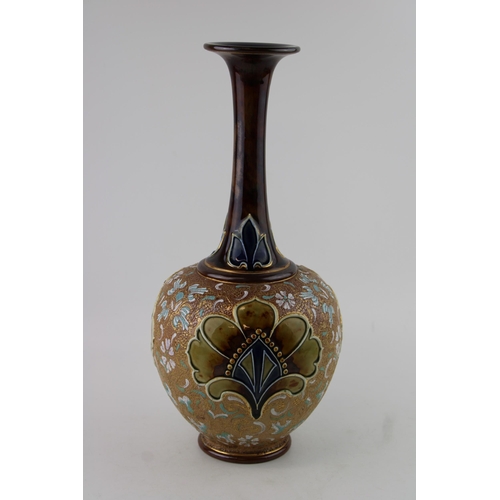 156 - Doulton Lambeth large vase, low shoulder, elongated neck, Art Nouveau decoration, 39.5cm tall.