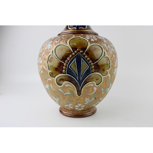 156 - Doulton Lambeth large vase, low shoulder, elongated neck, Art Nouveau decoration, 39.5cm tall.