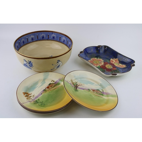 158 - Royal Doulton seriesware to include a pedestal bowl  with Grecian style scenes, a floral dish and ru... 