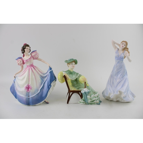 166 - Royal Doulton Figures 'Contentment' HN 4611, 'Ascot' HN 2356 and 'Angela' HN 3419. Height 24cm. (3)