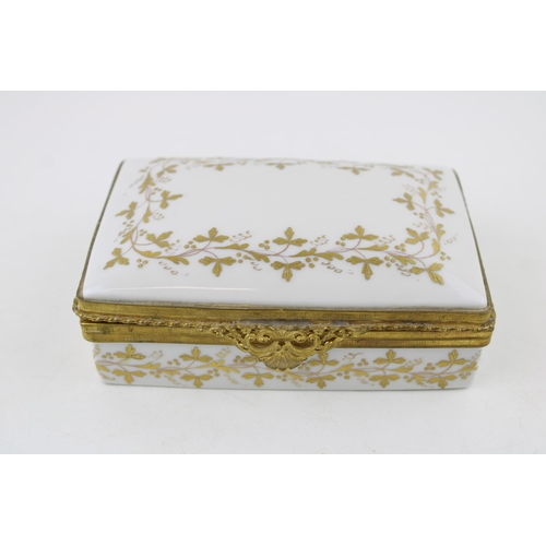 53 - Limoges trinket box, rectangular form, gilt decoration, mark to base and French verse, 14cm x 10.5cm... 