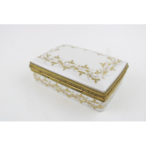 53 - Limoges trinket box, rectangular form, gilt decoration, mark to base and French verse, 14cm x 10.5cm... 