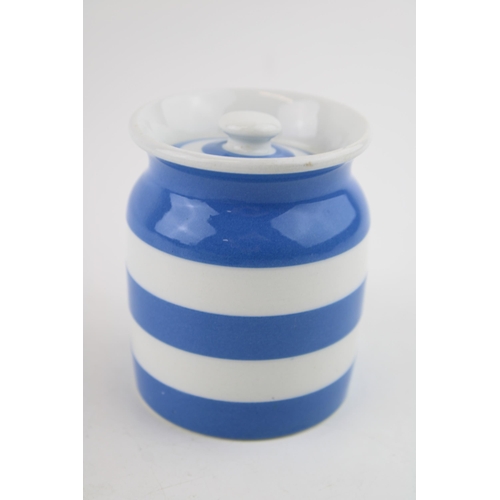 61 - T G Green blue and white storage jar 'Nutmegs', black shield backstamp, 8.5cm tall.