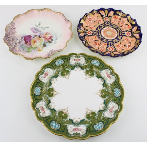 62 - A trio of cabinet plates to include an antique imari fluted plate, impressed Morley, a Doulton Bursl... 