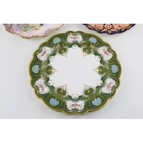 62 - A trio of cabinet plates to include an antique imari fluted plate, impressed Morley, a Doulton Bursl... 