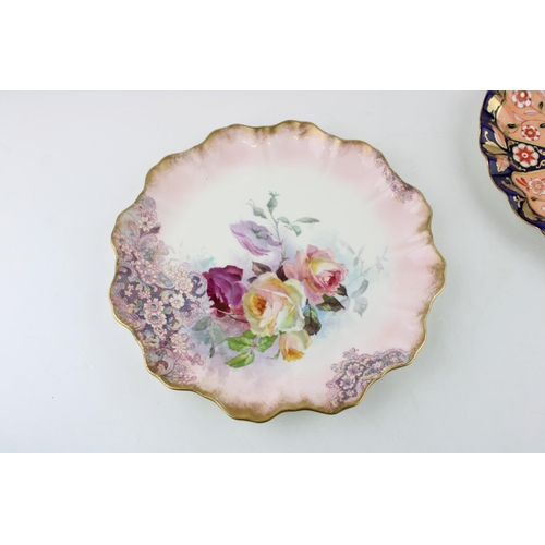 62 - A trio of cabinet plates to include an antique imari fluted plate, impressed Morley, a Doulton Bursl... 