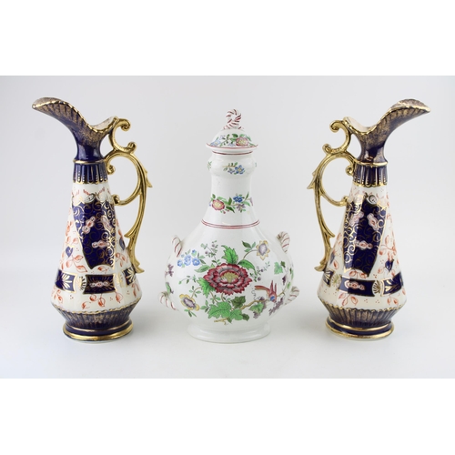 66 - A Copeland Spode pilgrim flask with lid together with a pair of late 19th / early 20th century imari... 