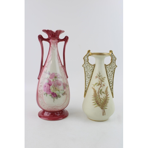 67 - A Graingers of Worcester reticulated vase with floral decoration, and a Rockingham vase (2), tallest... 