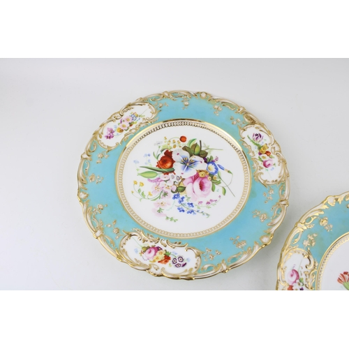 85 - A pair of early 20th century cabinet plates, floral sprays with pink rose decoration, gilt decoratio... 