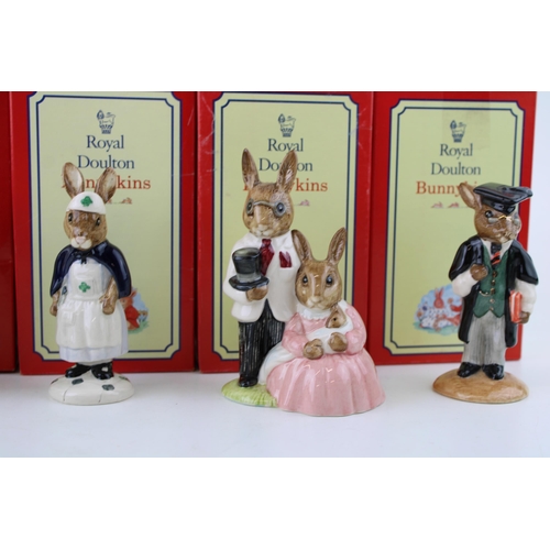 239 - Boxed Royal Doulton Bunnykins figures to include Policeman, Nurse, Father Mother & Victoria colourwa... 