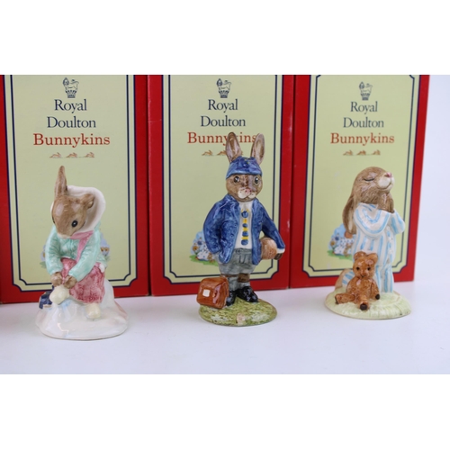 240 - Boxed Royal Doulton Bunnykins figures to include Be Prepared, Goodnight, Girl Skater, Boy Skater and... 