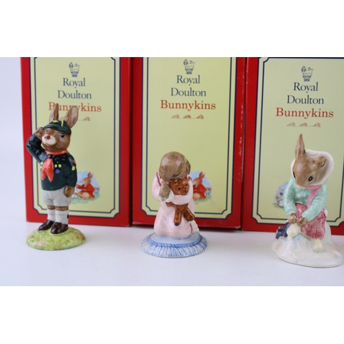 240 - Boxed Royal Doulton Bunnykins figures to include Be Prepared, Goodnight, Girl Skater, Boy Skater and... 