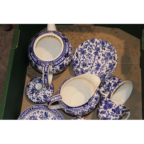 256 - A collection of Burleigh ware tea ware in the Bluebird and Arden patterns to include a teapot, cups ... 