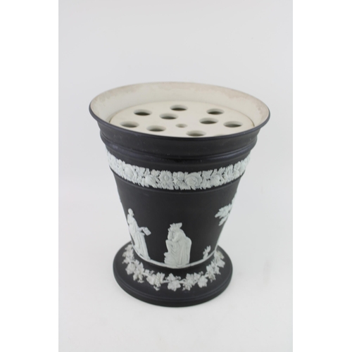 264 - A Wedgwood Jasperware floral display vase in black. Large size. impressed WEDGWOOD, MADE IN ENGLAND ... 