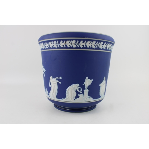 275 - Adam's Jasperware jardinière blue ground with relief moulding depicting classical scenes. Height 21c... 