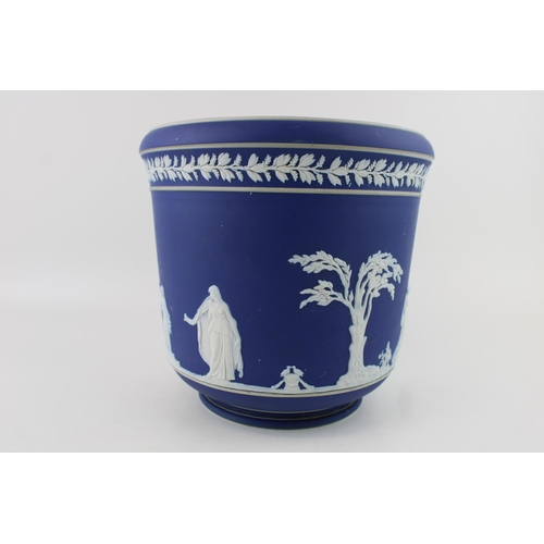 275 - Adam's Jasperware jardinière blue ground with relief moulding depicting classical scenes. Height 21c... 