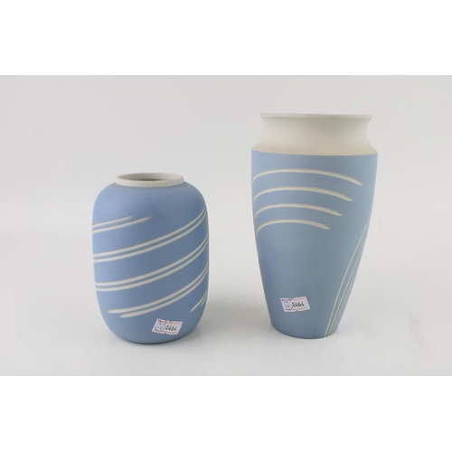 285 - Two Wedgwood Jasperware 'Symmetry' range vases in Wedgwood Blue. Height 17cm. (2)