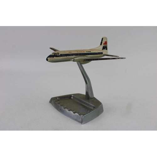 307 - A mid century Hawker Siddeley 748 aircraft model aluminium advertising ashtray c1960, 22cm wide.