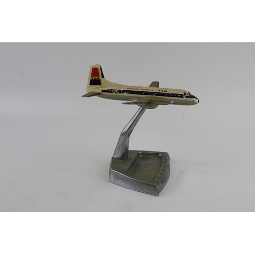 307 - A mid century Hawker Siddeley 748 aircraft model aluminium advertising ashtray c1960, 22cm wide.