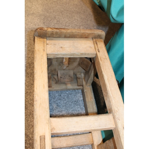 335 - An early c20th pine Stoke on Trent Pottery worker's pot bank stool with an Edwardian metamorphic fol... 