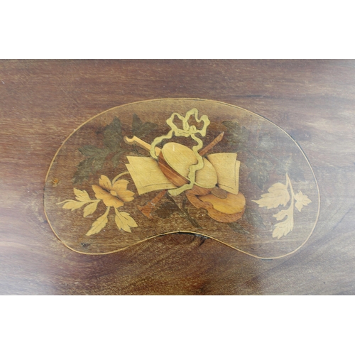 338 - An Edwardian satinwood serving tray with inlaid design and brass handles. Width 67cm, height 40cm.