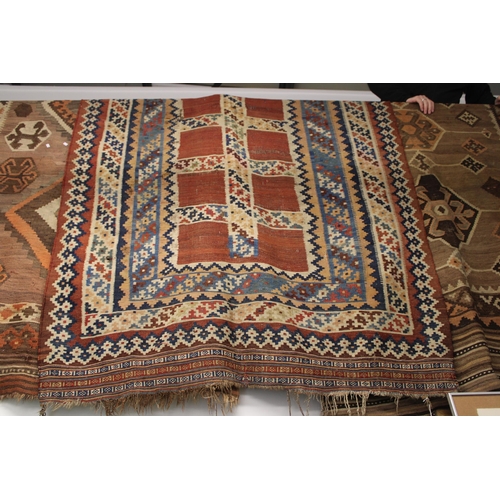 341 - A traditional hand knotted vintage Kilim carpet, natural dyes in reds, oranges, blues and greens. 27... 