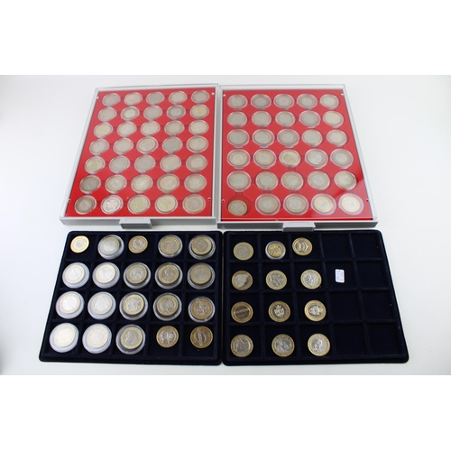 A collection of collectors £2 coins, 91 £2 coins, mostly current currency, circulated, to include scarce designs, with an old £1 coin (91 x £2 coins and a £1 coin).