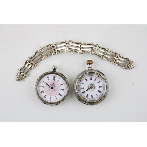 541 - Two lady's silver fob watches, one .935, the other with superb enamel decoration to the dial, both m... 