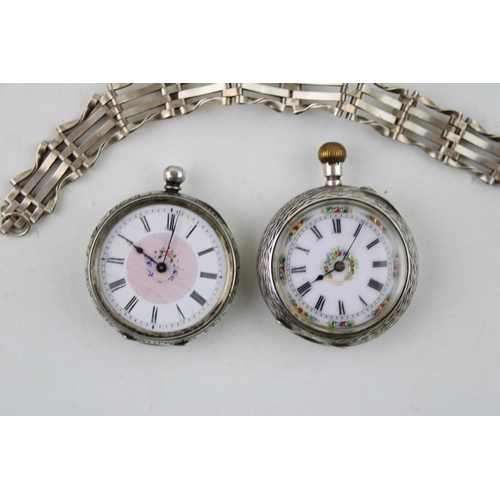 541 - Two lady's silver fob watches, one .935, the other with superb enamel decoration to the dial, both m... 