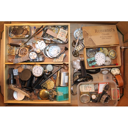 550 - A collection of watchmakers and jewellers tools together with wristwatch and pocket watch parts and ... 