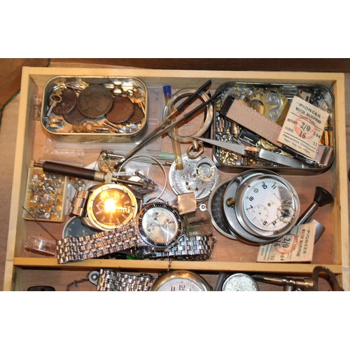 550 - A collection of watchmakers and jewellers tools together with wristwatch and pocket watch parts and ... 