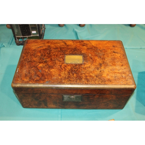 553 - A collection of c19th Victorian Wooden boxes to include a very large walnut and brass bound writing ... 