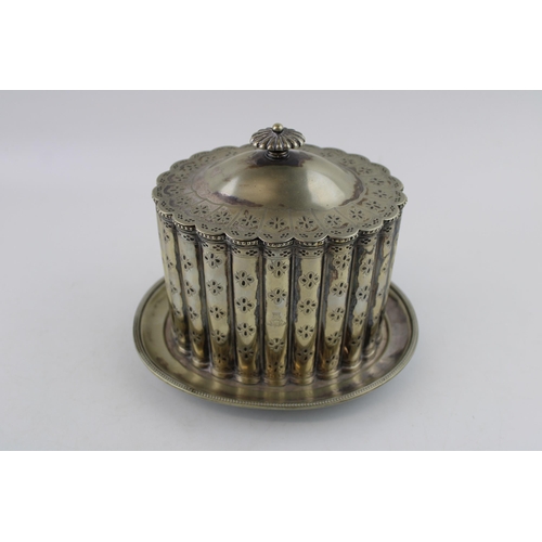 562 - Victorian silver plated aesthetic movement biscuit barrel, shaped example, 21cm wide.