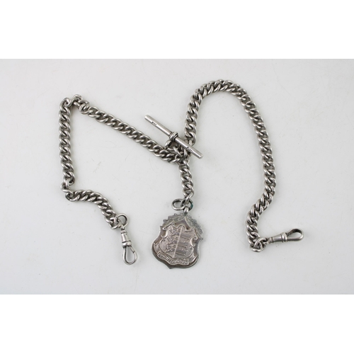 568 - A silver double Albert graduated watch chain, each link hallmarked with silver T bar and Brightling ... 