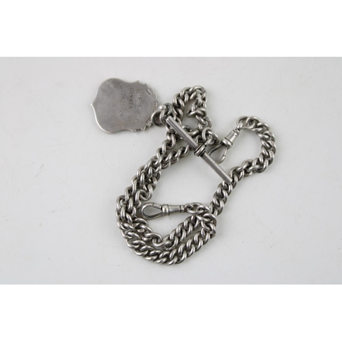 568 - A silver double Albert graduated watch chain, each link hallmarked with silver T bar and Brightling ... 