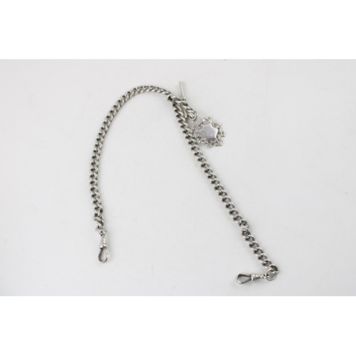 569 - A silver double Albert graduated watch chain, each link hallmarked with silver T bar and silver Fob ... 