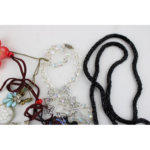 618 - A group of costume jewellery  a vintage paste necklace and matching earrings, a black beaded skein n... 