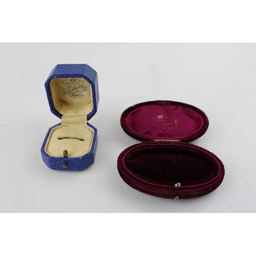 623 - Two antique / vintage jewelley boxes - A ring box and larger brooch display box 8cm wide.