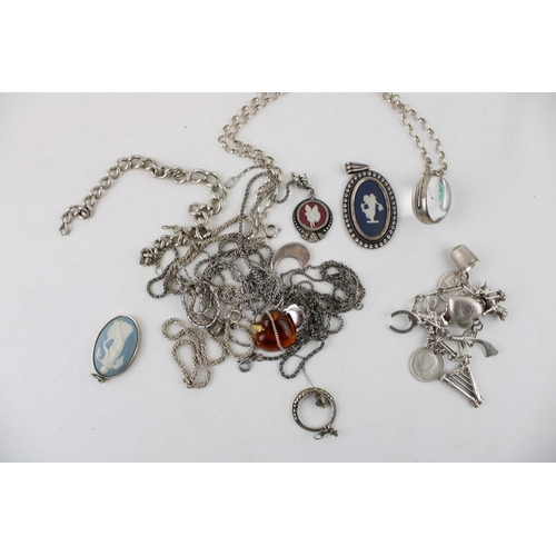 627 - Collection of sterling silver jewellery including Wedgwood jasper type pieces, and gem set jewellery... 