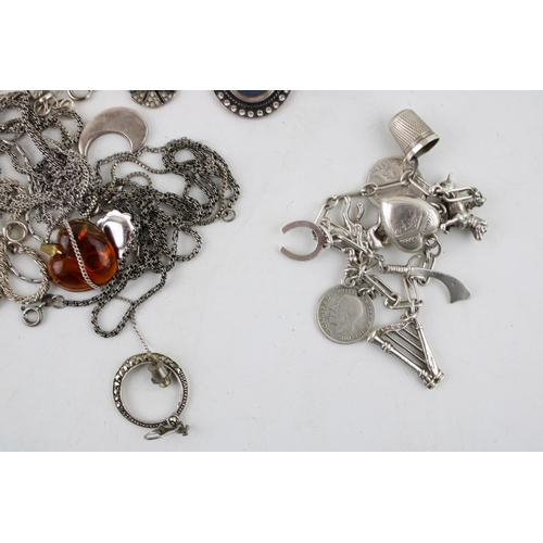 627 - Collection of sterling silver jewellery including Wedgwood jasper type pieces, and gem set jewellery... 