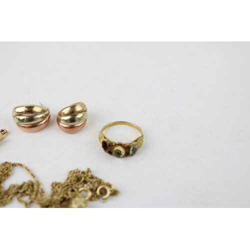 639 - An antique gold ring, possibly Georgian, missing stones, with a pair of 9ct gold earrings and a gold... 