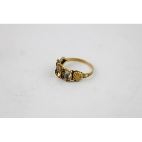 639 - An antique gold ring, possibly Georgian, missing stones, with a pair of 9ct gold earrings and a gold... 