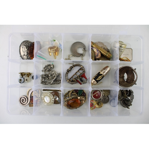 647 - A group of jewellery and objets d'art, including a pair of enamelled salt holders, an opalescent nau... 