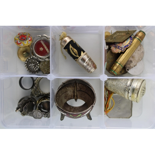 647 - A group of jewellery and objets d'art, including a pair of enamelled salt holders, an opalescent nau... 