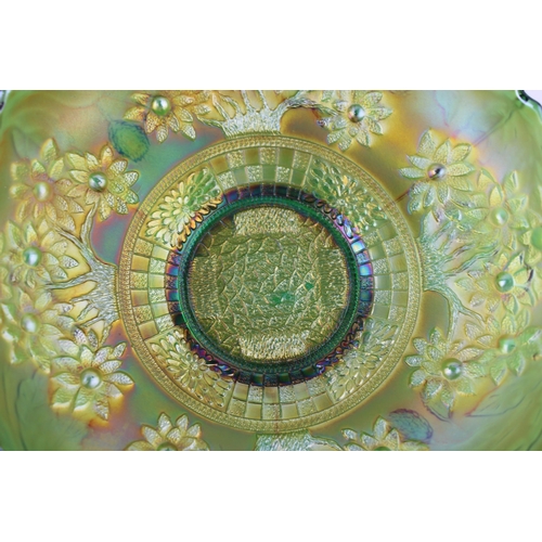 270C - Fenton USA carnival glass bowl, circa 1911, orange tree in green colourway, 21cm diameter.