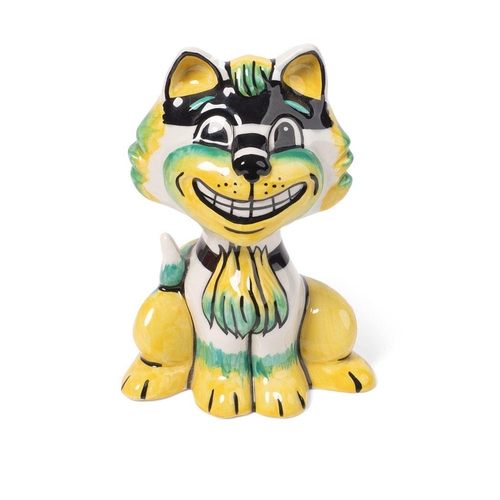 241 - Lorna Bailey 'Grinning' the Cat in yellow and green colourway.