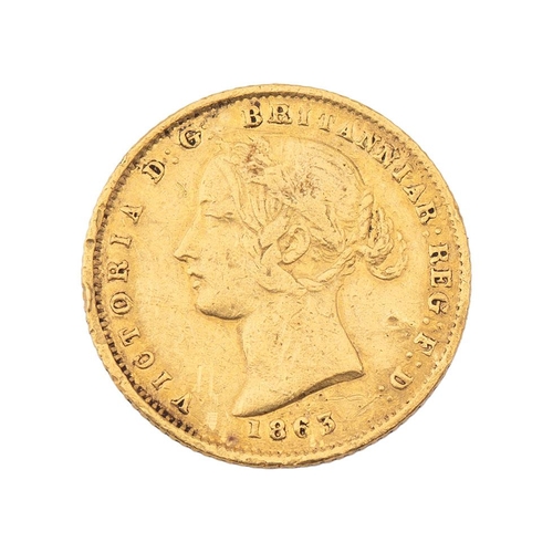 252 - Australia HALF sovereign coin Sydney mint 1863, small dent.